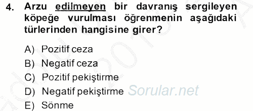 Hayvan Davranışları ve Refahı 2013 - 2014 Ara Sınavı 4.Soru