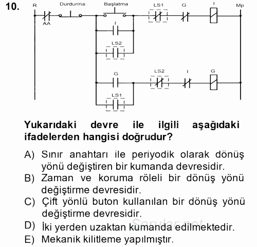 Elektromekanik Kumanda Sistemleri 2013 - 2014 Tek Ders Sınavı 10.Soru