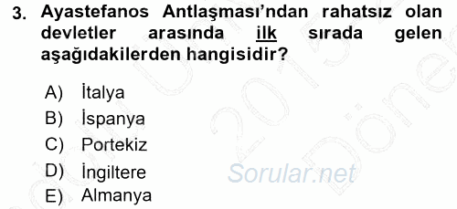 Osmanlı Tarihi (1876–1918) 2015 - 2016 Dönem Sonu Sınavı 3.Soru