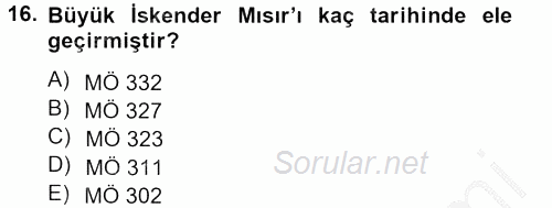 Eski Mezopotamya ve Mısır Tarihi 2012 - 2013 Dönem Sonu Sınavı 16.Soru