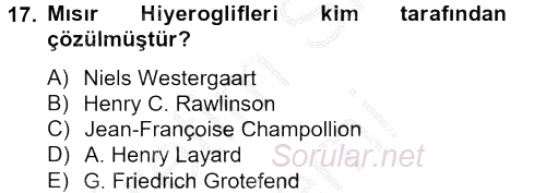 Eski Mezopotamya ve Mısır Tarihi 2012 - 2013 Dönem Sonu Sınavı 17.Soru