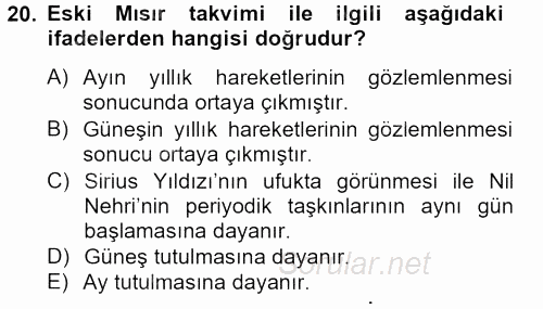 Eski Mezopotamya ve Mısır Tarihi 2012 - 2013 Dönem Sonu Sınavı 20.Soru