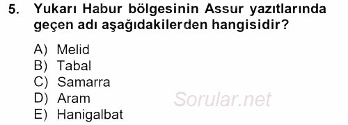 Eski Mezopotamya ve Mısır Tarihi 2012 - 2013 Dönem Sonu Sınavı 5.Soru