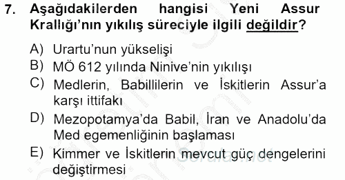 Eski Mezopotamya ve Mısır Tarihi 2012 - 2013 Dönem Sonu Sınavı 7.Soru