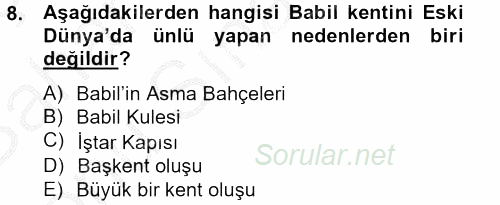 Eski Mezopotamya ve Mısır Tarihi 2012 - 2013 Dönem Sonu Sınavı 8.Soru
