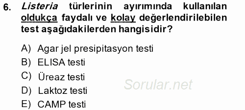 Veteriner Mikrobiyoloji ve Epidemiyoloji 2014 - 2015 Tek Ders Sınavı 6.Soru