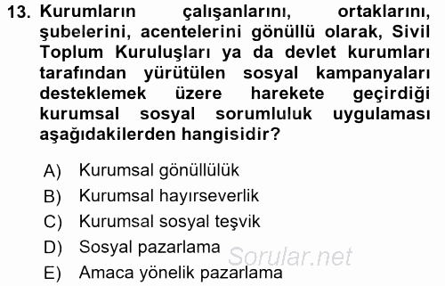 Halkla İlişkiler Uygulamaları ve Örnek Olaylar 2015 - 2016 Dönem Sonu Sınavı 13.Soru