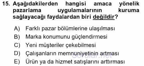 Halkla İlişkiler Uygulamaları ve Örnek Olaylar 2015 - 2016 Dönem Sonu Sınavı 15.Soru