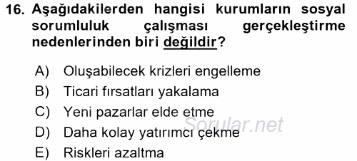 Halkla İlişkiler Uygulamaları ve Örnek Olaylar 2015 - 2016 Dönem Sonu Sınavı 16.Soru