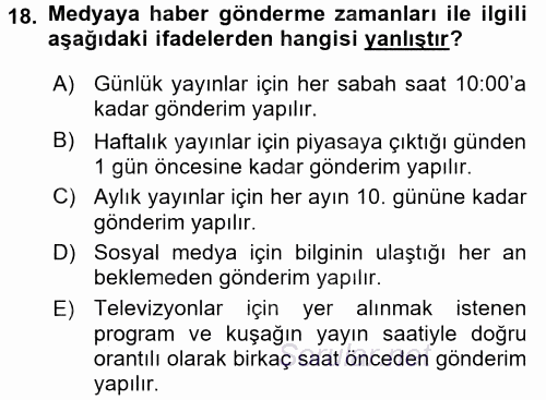 Halkla İlişkiler Uygulamaları ve Örnek Olaylar 2015 - 2016 Dönem Sonu Sınavı 18.Soru