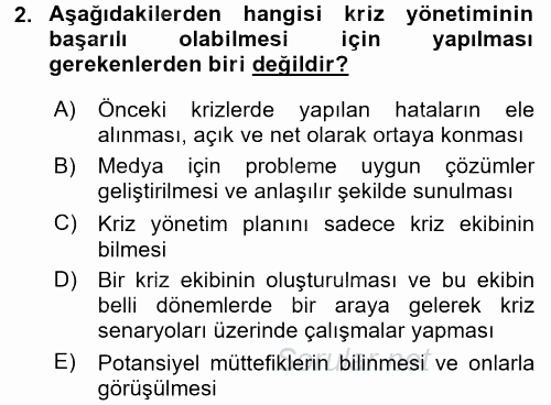 Halkla İlişkiler Uygulamaları ve Örnek Olaylar 2015 - 2016 Dönem Sonu Sınavı 2.Soru