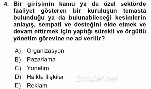 Halkla İlişkiler Uygulamaları ve Örnek Olaylar 2015 - 2016 Dönem Sonu Sınavı 4.Soru