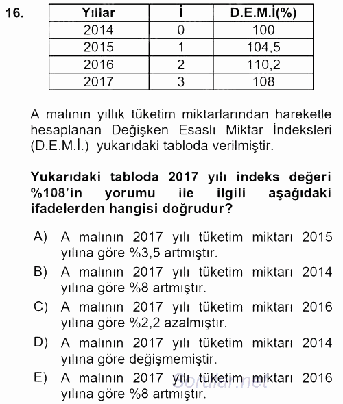 İstatistik 2 2017 - 2018 Dönem Sonu Sınavı 16.Soru