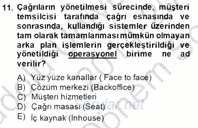 Çağrı Merkezi Yönetimi 1 2014 - 2015 Dönem Sonu Sınavı 11.Soru