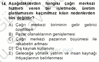 Çağrı Merkezi Yönetimi 1 2014 - 2015 Dönem Sonu Sınavı 14.Soru