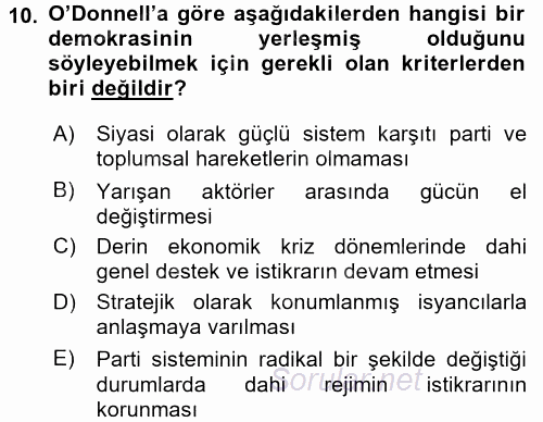 İnsan Hakları ve Demokratikleşme Süreci 2016 - 2017 Dönem Sonu Sınavı 10.Soru