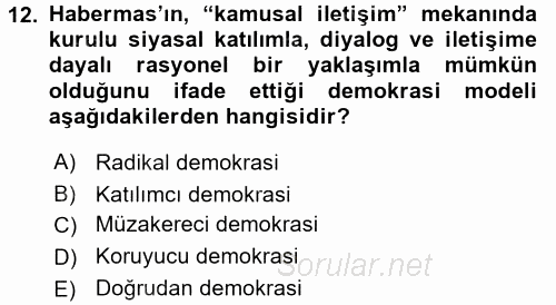 İnsan Hakları ve Demokratikleşme Süreci 2016 - 2017 Dönem Sonu Sınavı 12.Soru