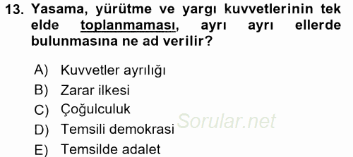 İnsan Hakları ve Demokratikleşme Süreci 2016 - 2017 Dönem Sonu Sınavı 13.Soru