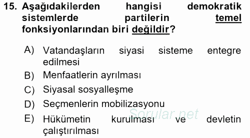 İnsan Hakları ve Demokratikleşme Süreci 2016 - 2017 Dönem Sonu Sınavı 15.Soru