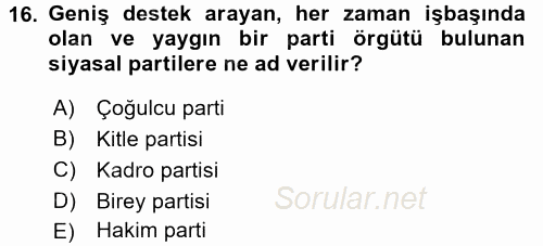 İnsan Hakları ve Demokratikleşme Süreci 2016 - 2017 Dönem Sonu Sınavı 16.Soru