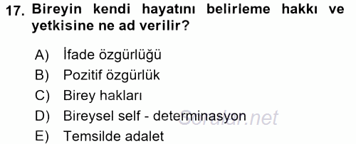 İnsan Hakları ve Demokratikleşme Süreci 2016 - 2017 Dönem Sonu Sınavı 17.Soru