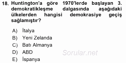 İnsan Hakları ve Demokratikleşme Süreci 2016 - 2017 Dönem Sonu Sınavı 18.Soru