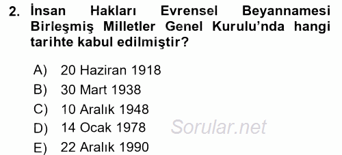 İnsan Hakları ve Demokratikleşme Süreci 2016 - 2017 Dönem Sonu Sınavı 2.Soru