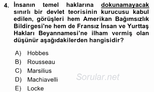 İnsan Hakları ve Demokratikleşme Süreci 2016 - 2017 Dönem Sonu Sınavı 4.Soru