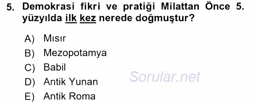 İnsan Hakları ve Demokratikleşme Süreci 2016 - 2017 Dönem Sonu Sınavı 5.Soru