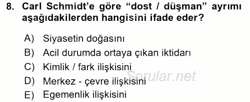 İnsan Hakları ve Demokratikleşme Süreci 2016 - 2017 Dönem Sonu Sınavı 8.Soru