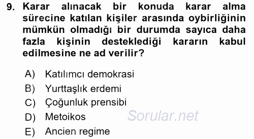 İnsan Hakları ve Demokratikleşme Süreci 2016 - 2017 Dönem Sonu Sınavı 9.Soru