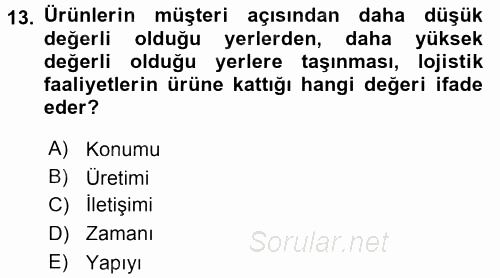 Pazarlama Yönetimi 2017 - 2018 Dönem Sonu Sınavı 13.Soru