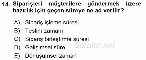 Pazarlama Yönetimi 2017 - 2018 Dönem Sonu Sınavı 14.Soru