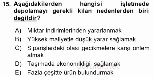 Pazarlama Yönetimi 2017 - 2018 Dönem Sonu Sınavı 15.Soru