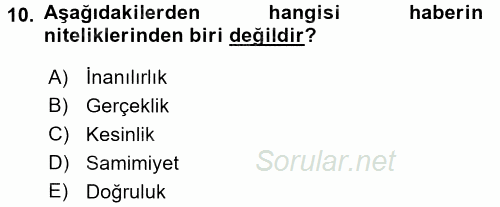 Medya ve Etik 2015 - 2016 Tek Ders Sınavı 10.Soru