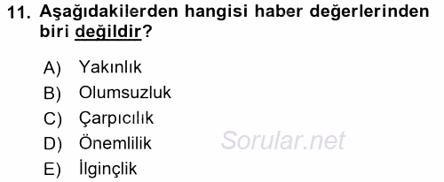 Medya ve Etik 2015 - 2016 Tek Ders Sınavı 11.Soru