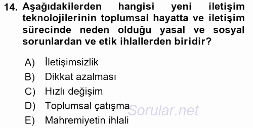 Medya ve Etik 2015 - 2016 Tek Ders Sınavı 14.Soru