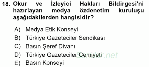 Medya ve Etik 2015 - 2016 Tek Ders Sınavı 18.Soru