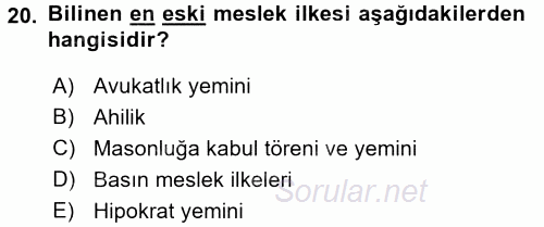 Medya ve Etik 2015 - 2016 Tek Ders Sınavı 20.Soru