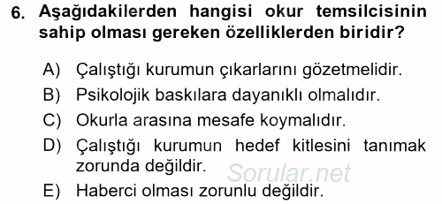 Medya ve Etik 2015 - 2016 Tek Ders Sınavı 6.Soru