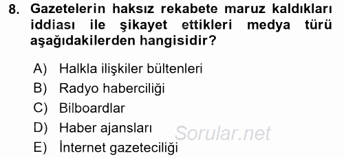 Medya ve Etik 2015 - 2016 Tek Ders Sınavı 8.Soru
