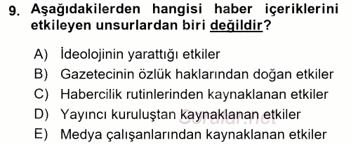 Medya ve Etik 2015 - 2016 Tek Ders Sınavı 9.Soru
