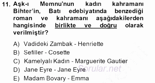 II. Abdülhamit Dönemi Türk Edebiyatı 2014 - 2015 Dönem Sonu Sınavı 11.Soru