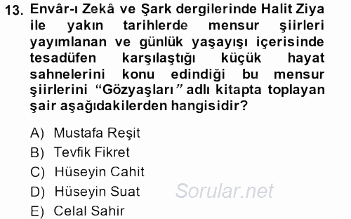 II. Abdülhamit Dönemi Türk Edebiyatı 2014 - 2015 Dönem Sonu Sınavı 13.Soru