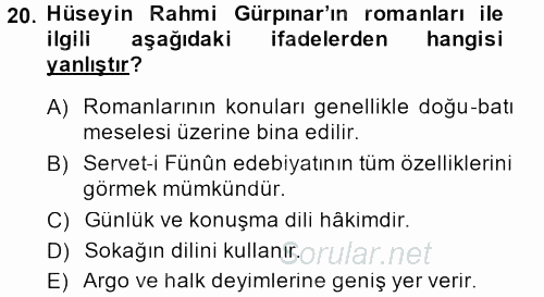 II. Abdülhamit Dönemi Türk Edebiyatı 2014 - 2015 Dönem Sonu Sınavı 20.Soru