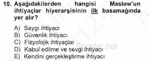 Tüketim Bilinci ve Bilinçli Tüketici 2012 - 2013 Ara Sınavı 10.Soru