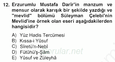 XIV-XV. Yüzyıllar Türk Edebiyatı 2012 - 2013 Ara Sınavı 12.Soru