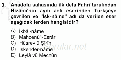 XIV-XV. Yüzyıllar Türk Edebiyatı 2012 - 2013 Ara Sınavı 3.Soru