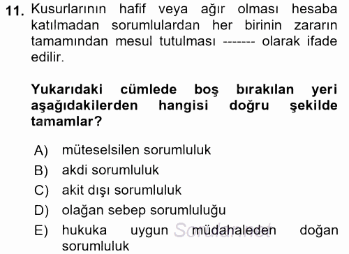 İş Sağlığı ve Güvenliği 2017 - 2018 Ara Sınavı 11.Soru