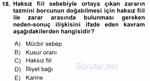 İş Sağlığı ve Güvenliği 2017 - 2018 Ara Sınavı 18.Soru